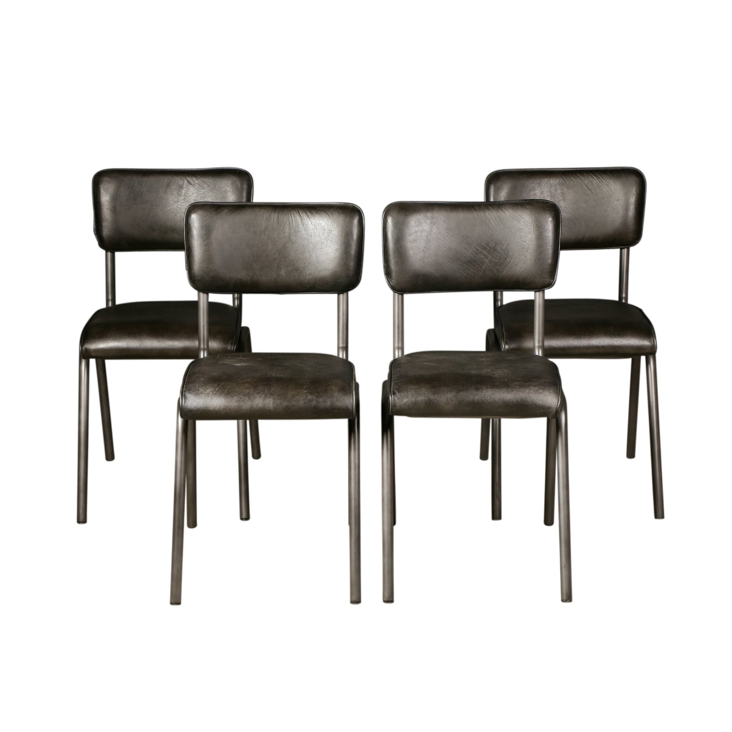 Bill 17" Ebony Leather And Iron Dining Chair