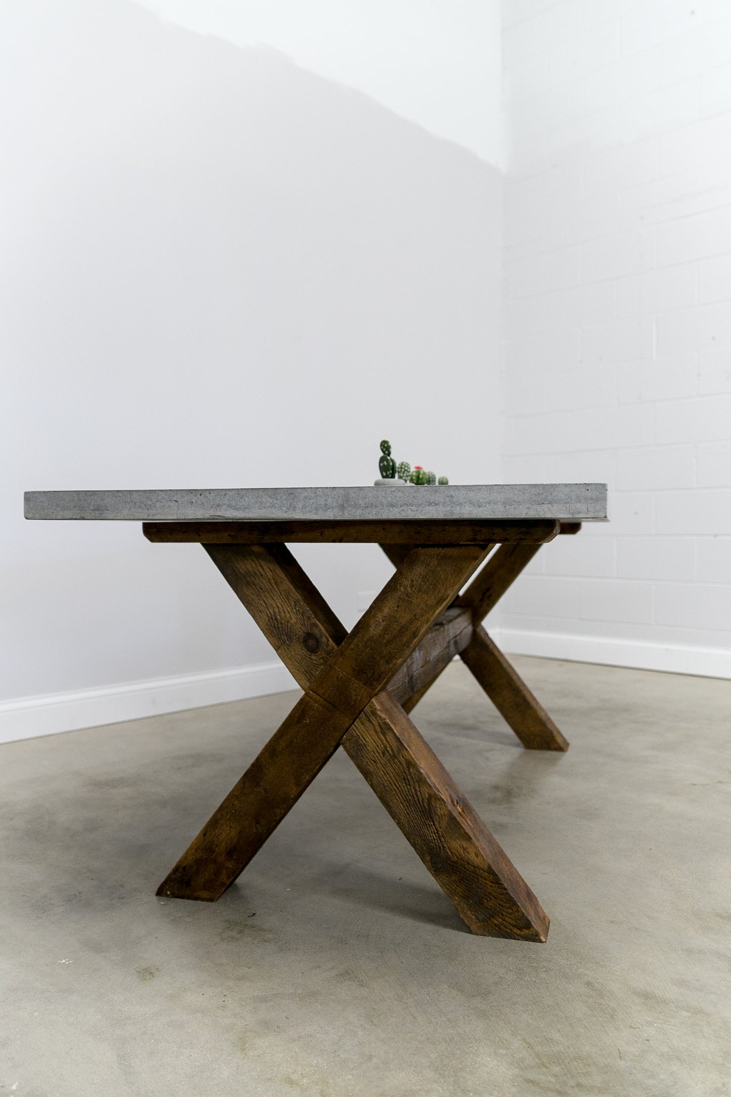 Concrete Dining Table with Reclaimed Wood Base