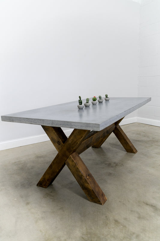 Concrete Dining Table with Reclaimed Wood Base