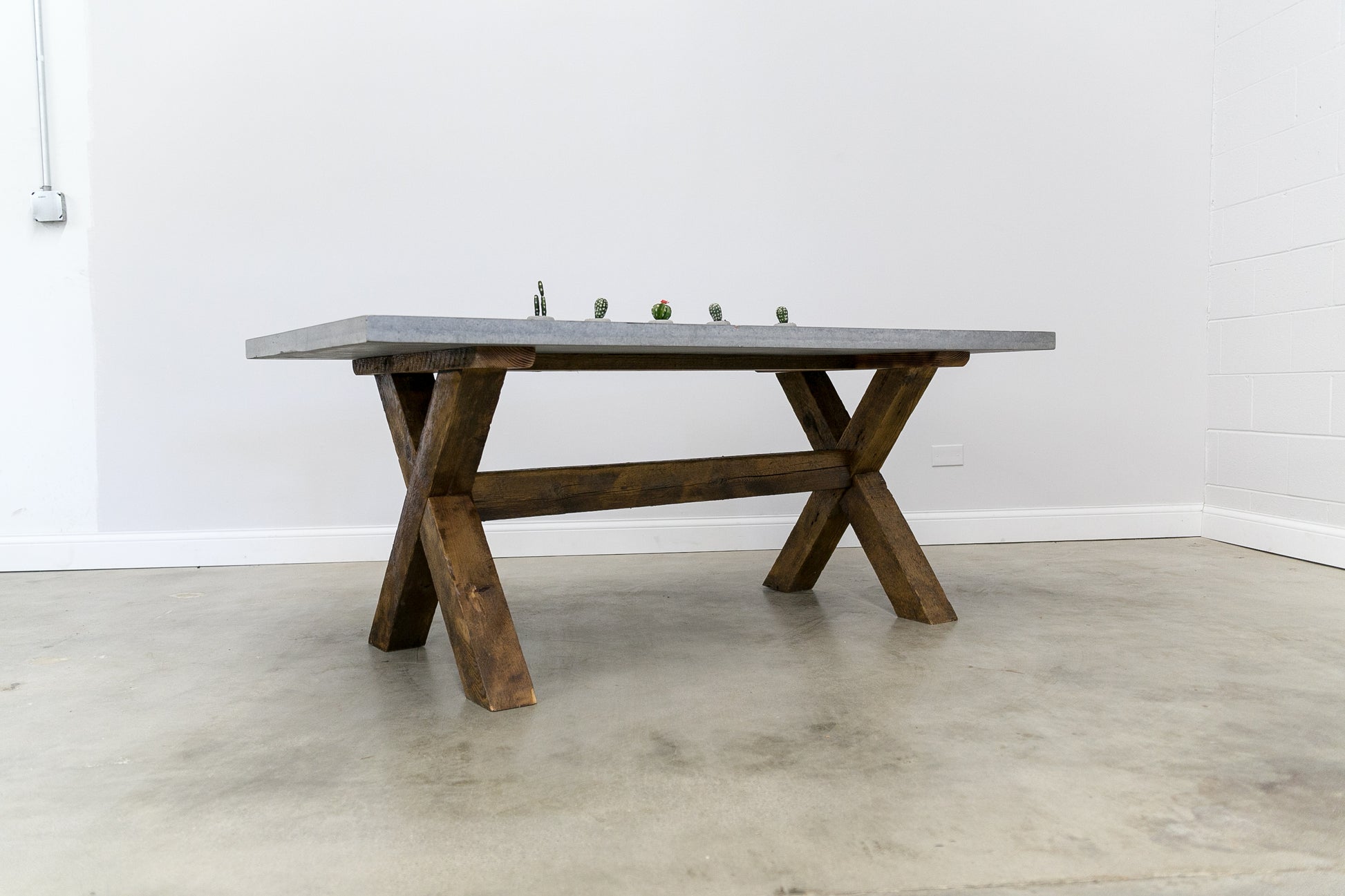 Concrete Dining Table with Reclaimed Wood Base