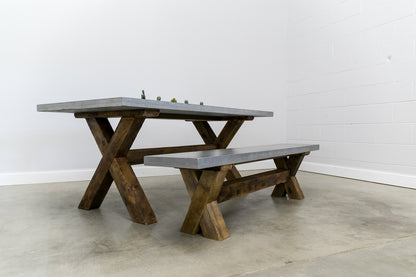 Concrete Top Dining Table Plus Bench with Reclaimed Wood
