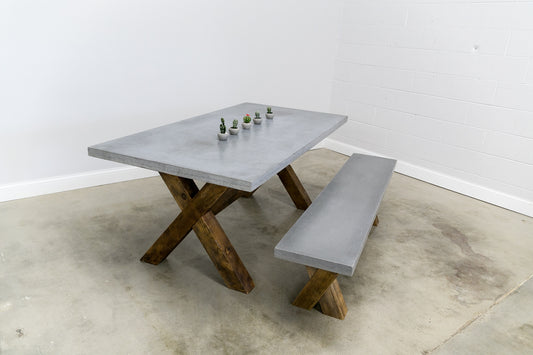 Concrete Top Dining Table Plus Bench with Reclaimed Wood