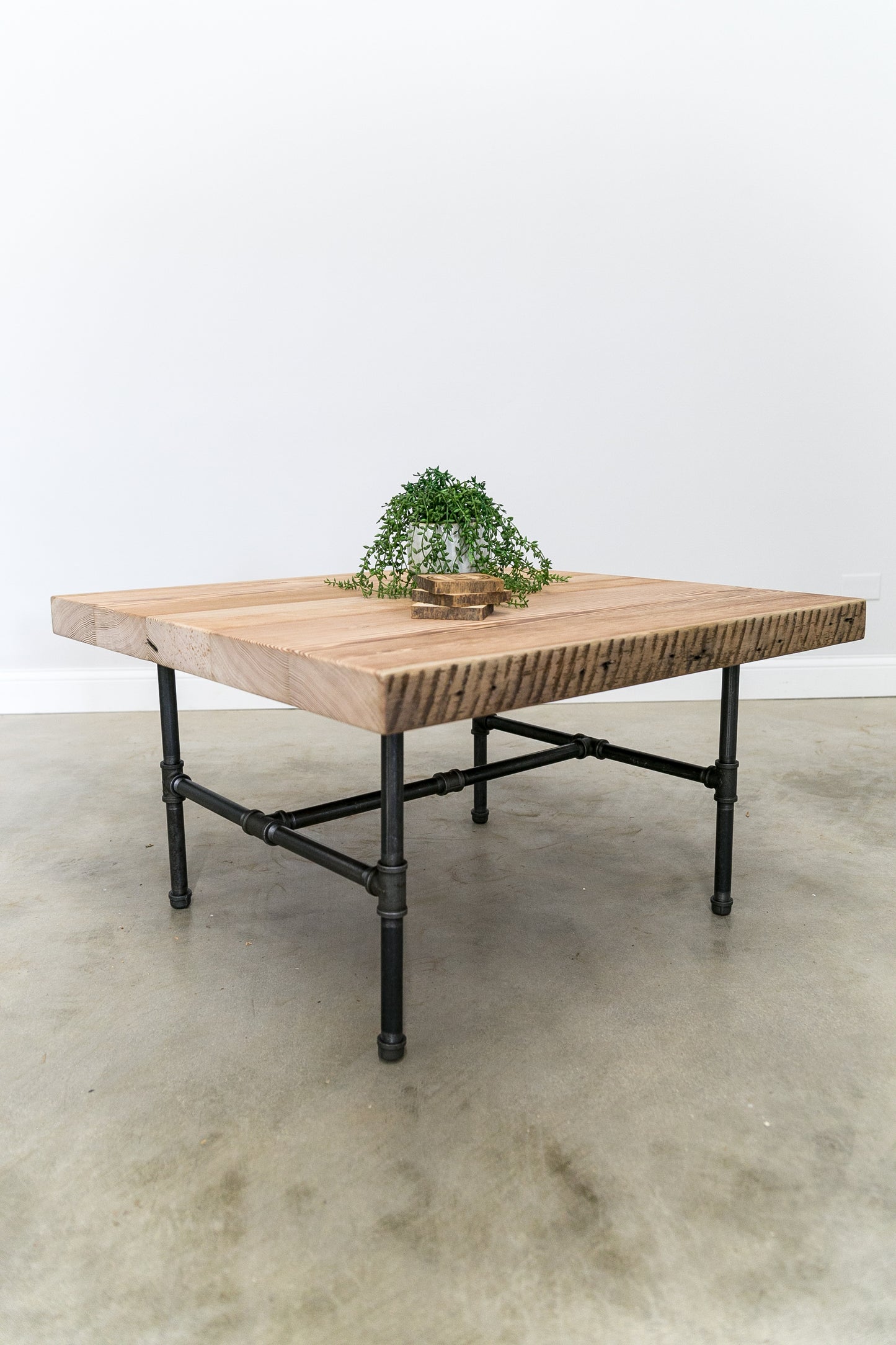 Coffee Table with Black Pipe Leg Base
