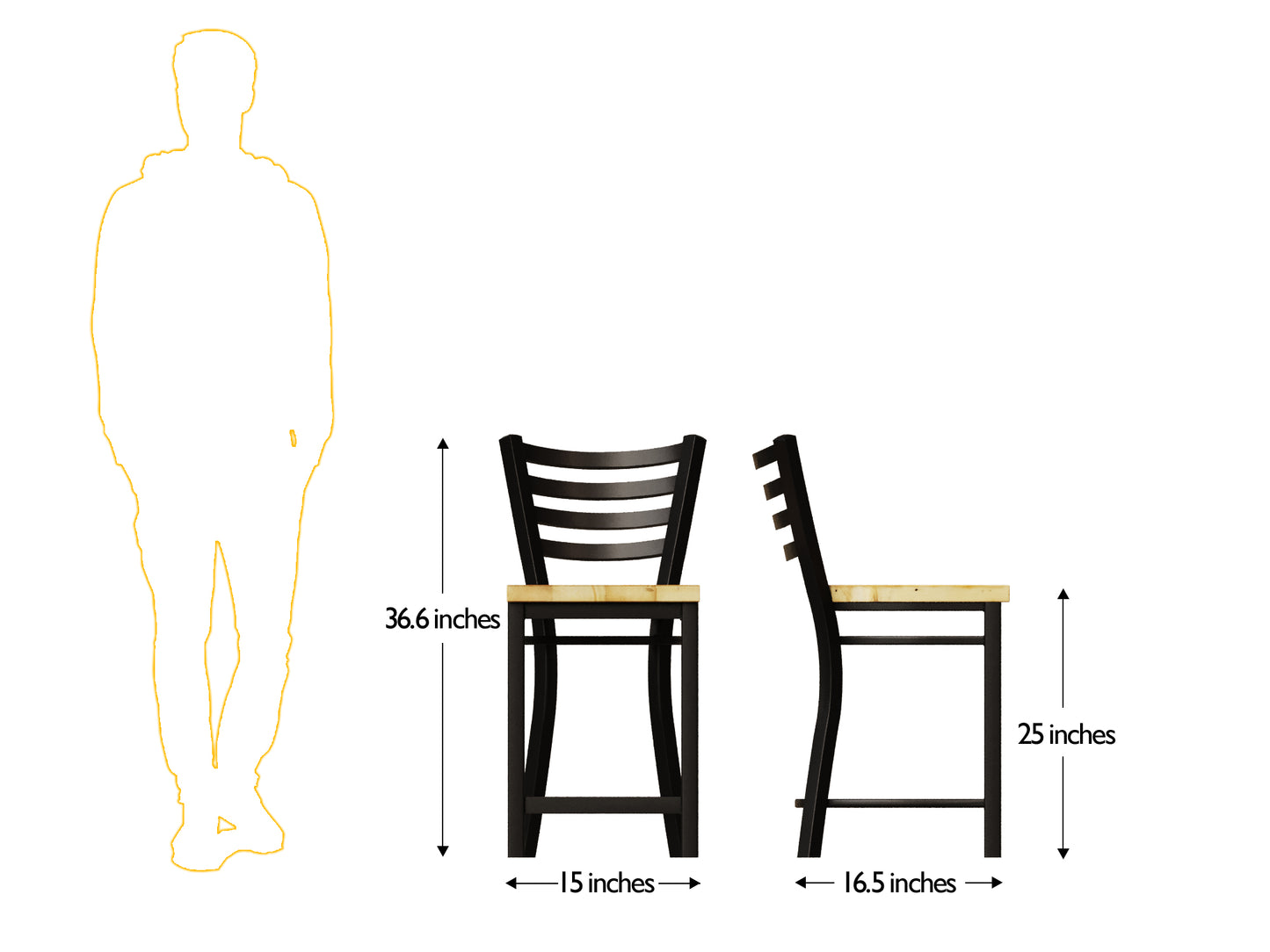 25 Inch Ladder Back Counter Chair (Matte Black)