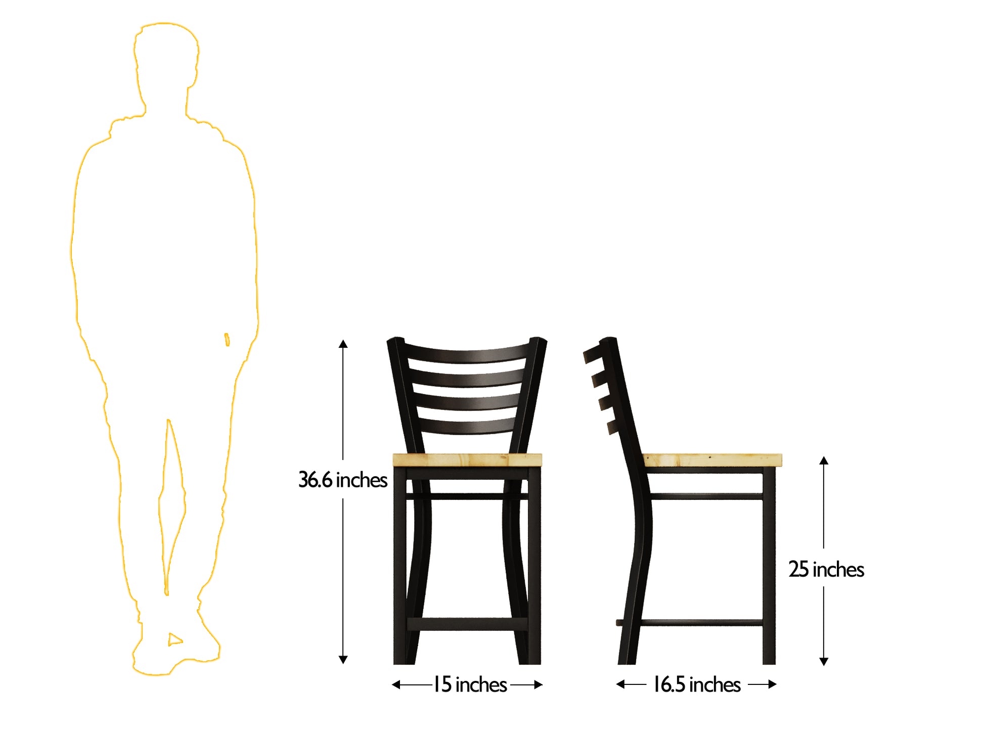 25 Inch Ladder Back Counter Chair (Matte Black)