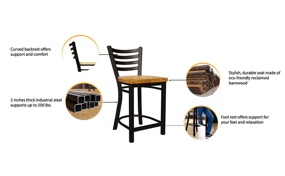 25 Inch Ladder Back Counter Chair (Matte Black)