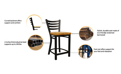 25 Inch Ladder Back Counter Chair (Matte Black)