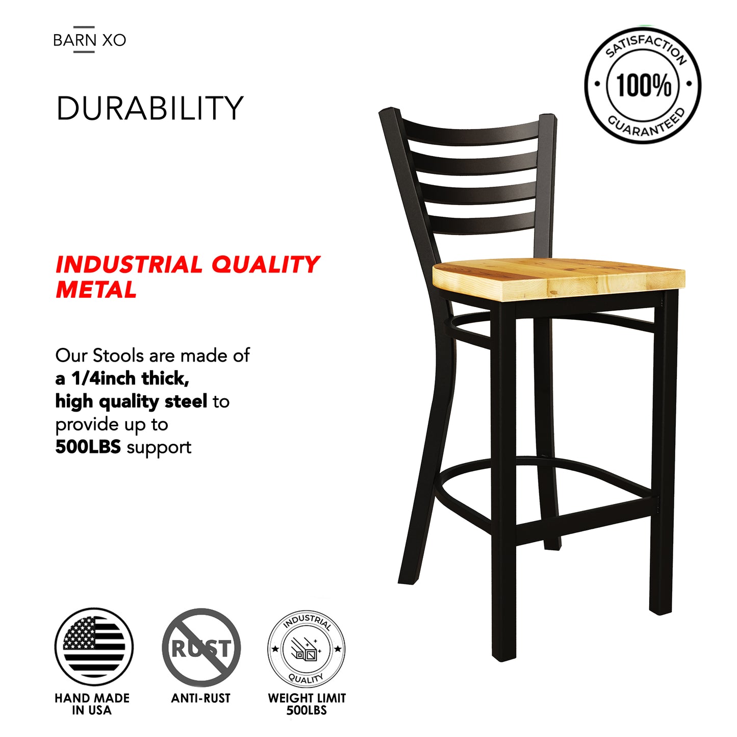 30 Inch Ladder Back Bar Stool (Matte Black)