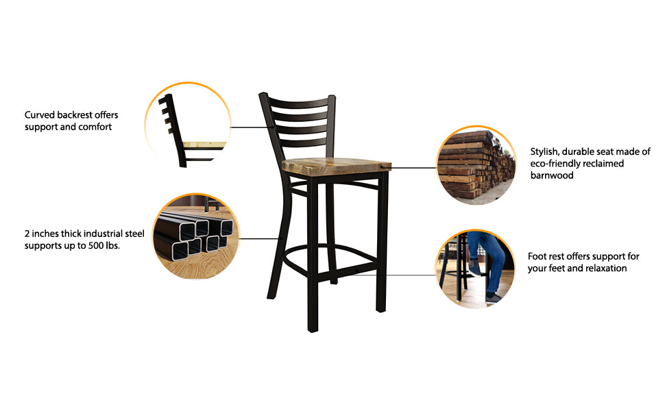 30 Inch Ladder Back Bar Stool (Matte Black)