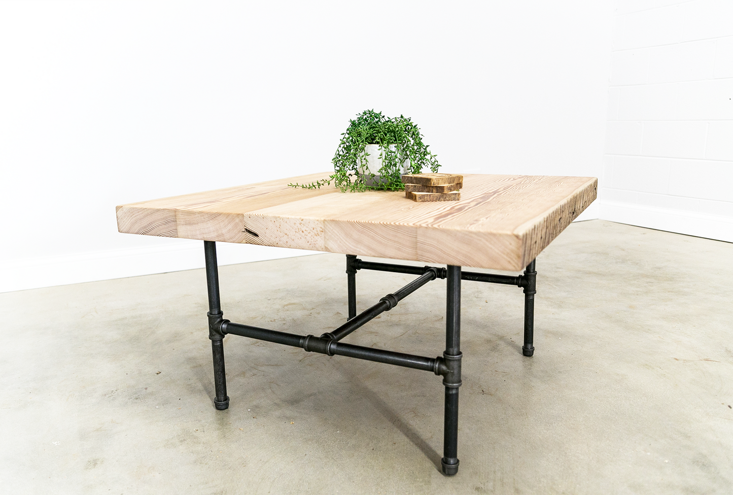 Coffee Table with Black Pipe Leg Base