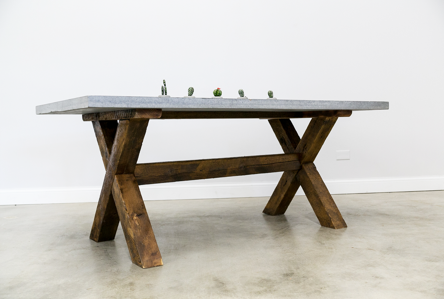 Concrete Dining Table with Reclaimed Wood Base