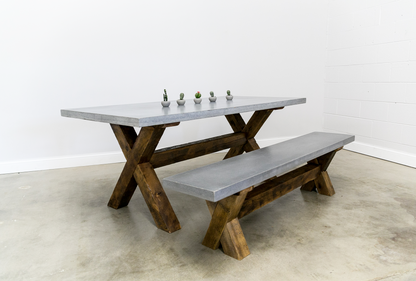 Concrete Top Dining Table Plus Bench with Reclaimed Wood