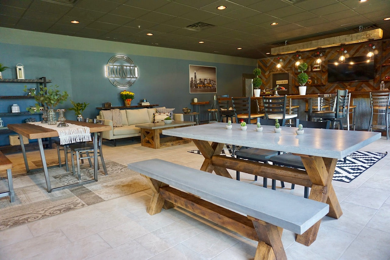 Concrete Top Dining Table Plus Bench with Reclaimed Wood