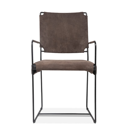 New York Arm Dining Chair - Asphalt Grey Suede