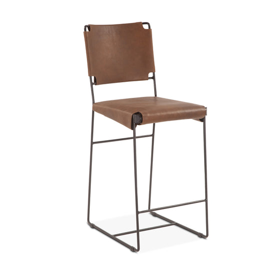 New York Leather Counter Chair - Brown Leather