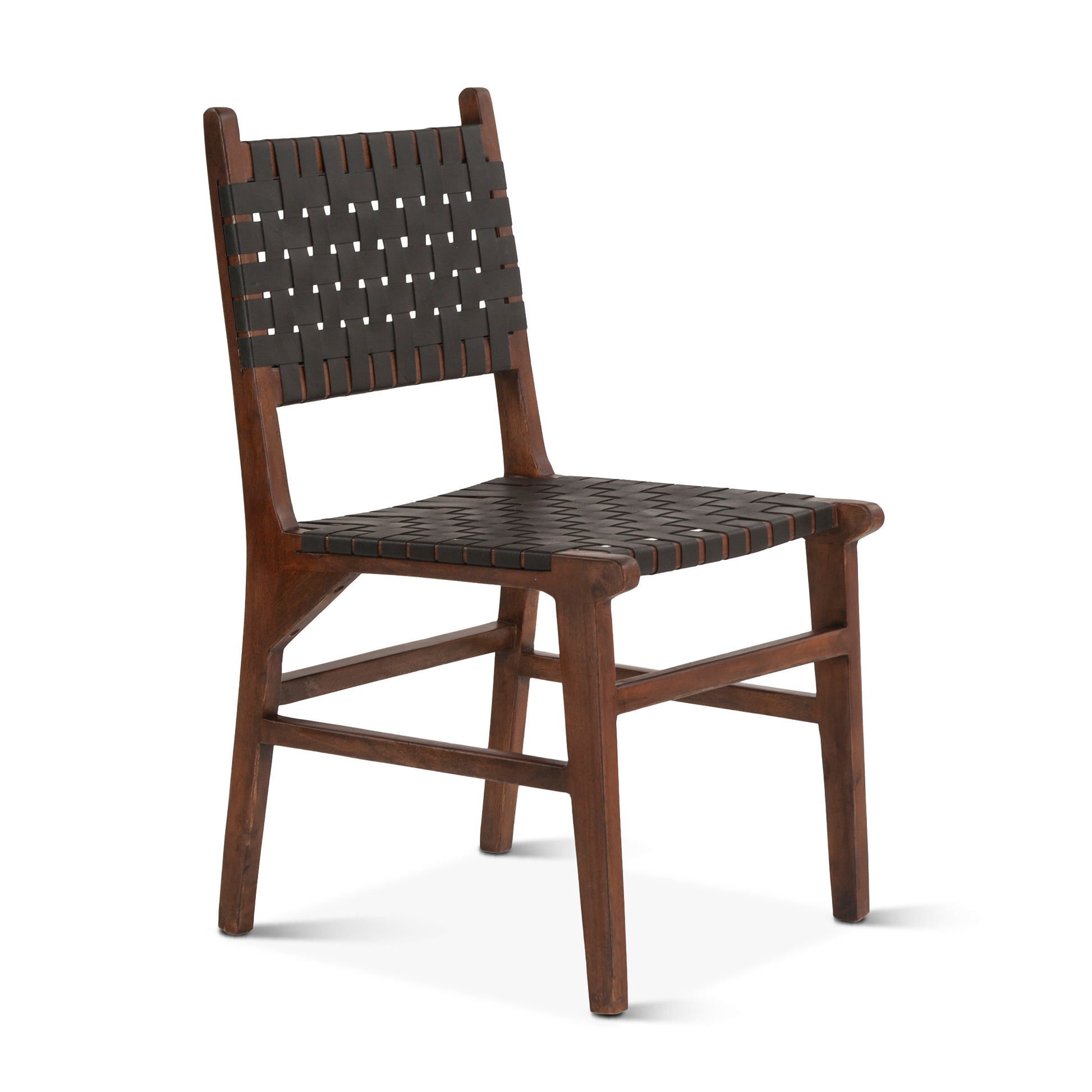 Palermo 18" Black Leather Dining Chair Matte Brown Wood