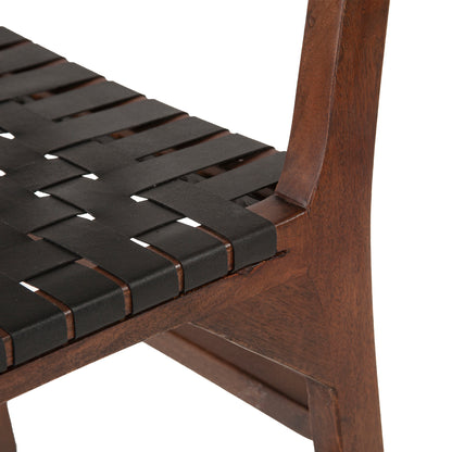 Palermo 18" Black Leather Dining Chair Matte Brown Wood