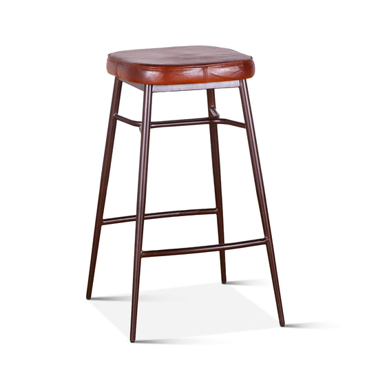 Wellington 19" Backless Brown Top-Grain Leather Bar Stool