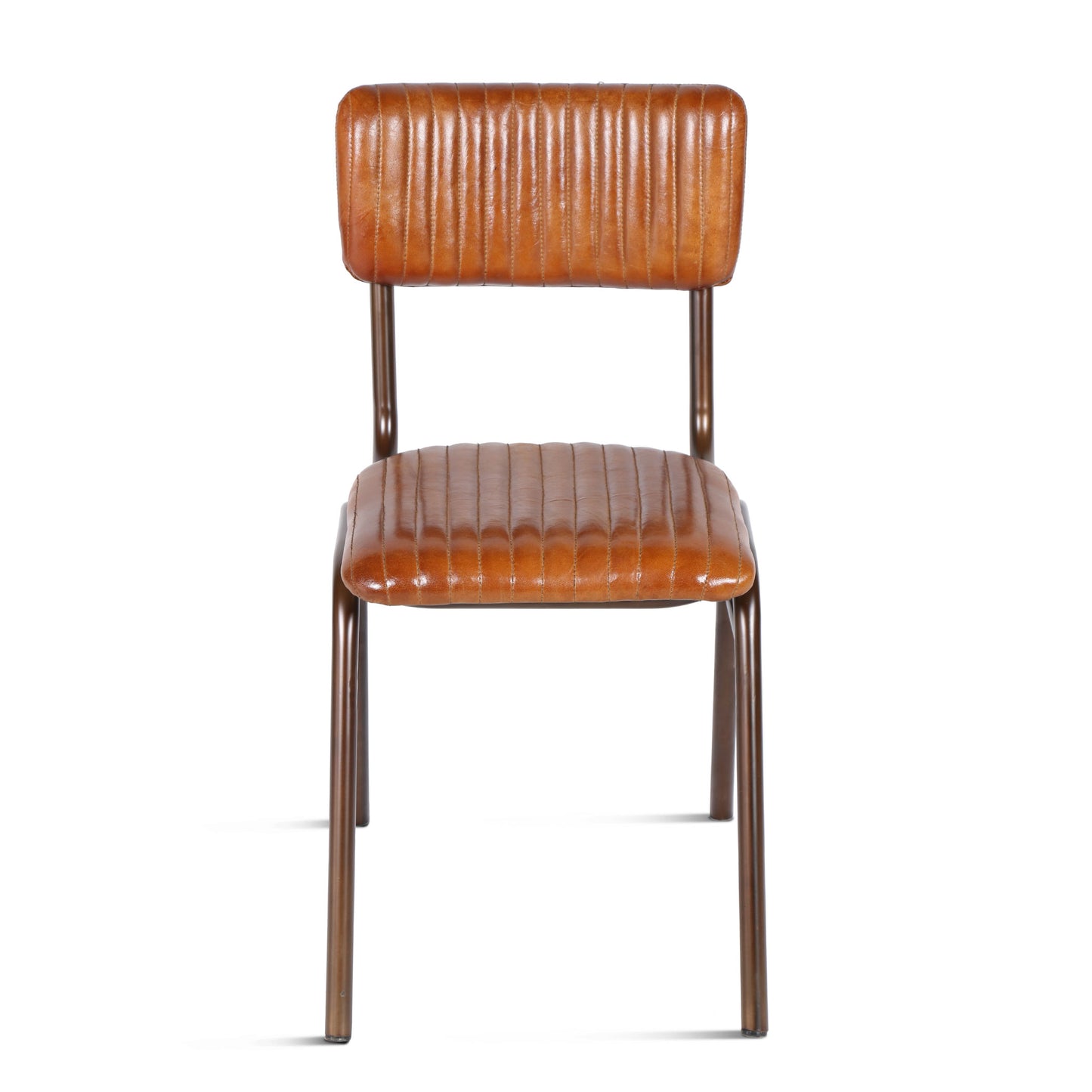 Bill 17" Brown Stitched Leather And Iron Dining Chair
