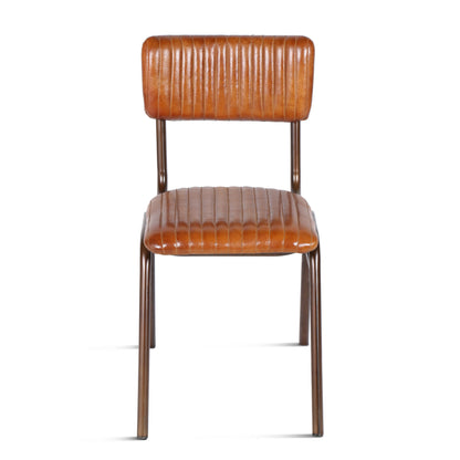Bill 17" Brown Stitched Leather And Iron Dining Chair