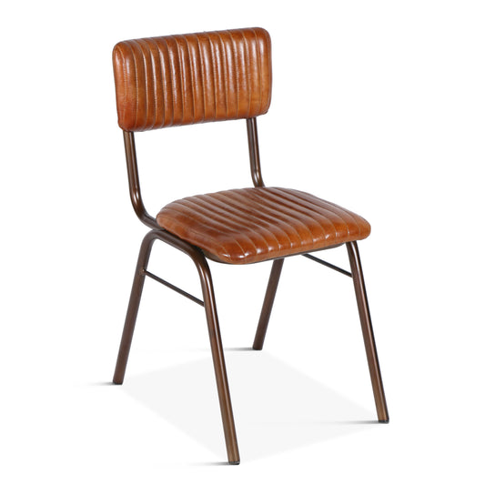 Bill 17" Brown Stitched Leather And Iron Dining Chair
