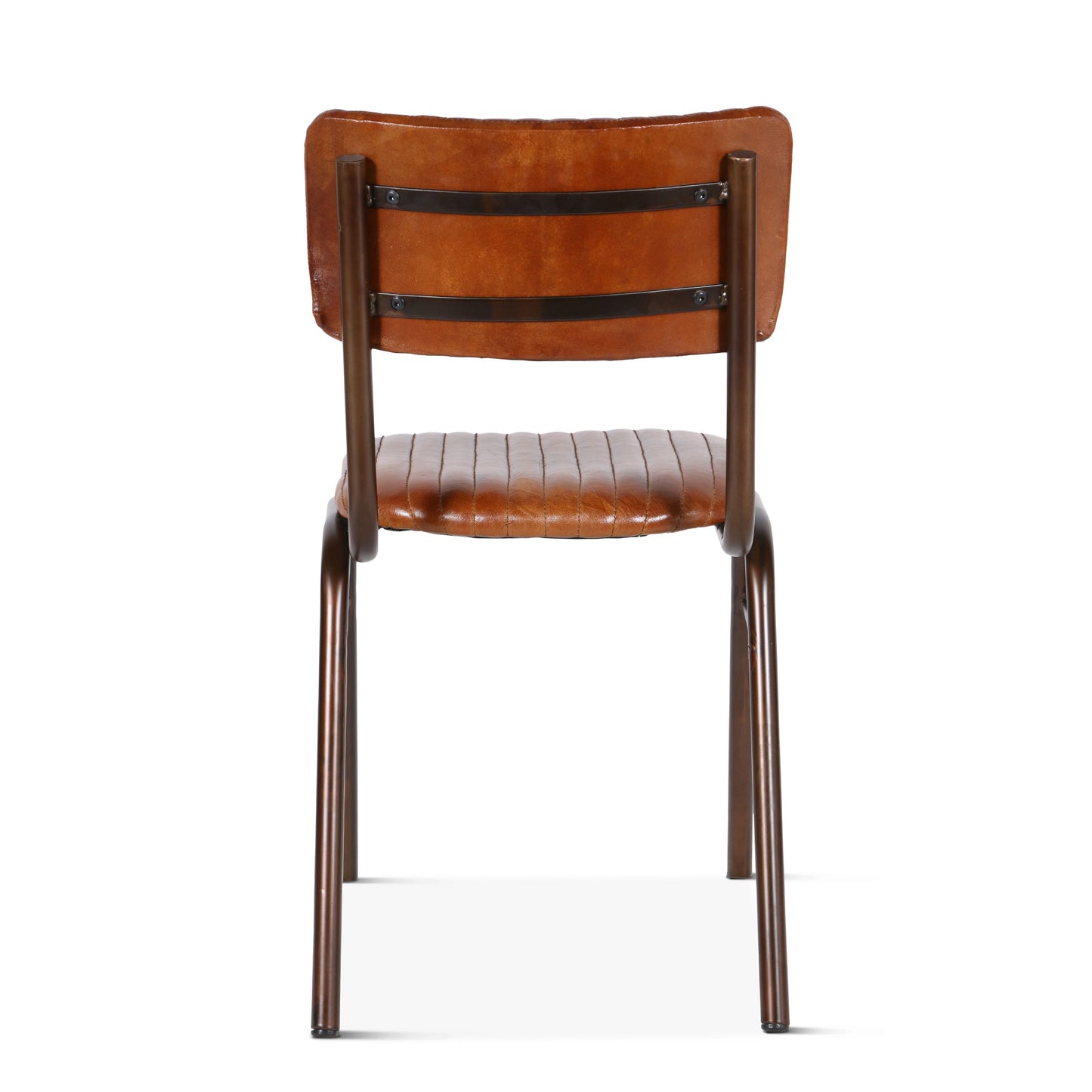 Bill 17" Brown Stitched Leather And Iron Dining Chair