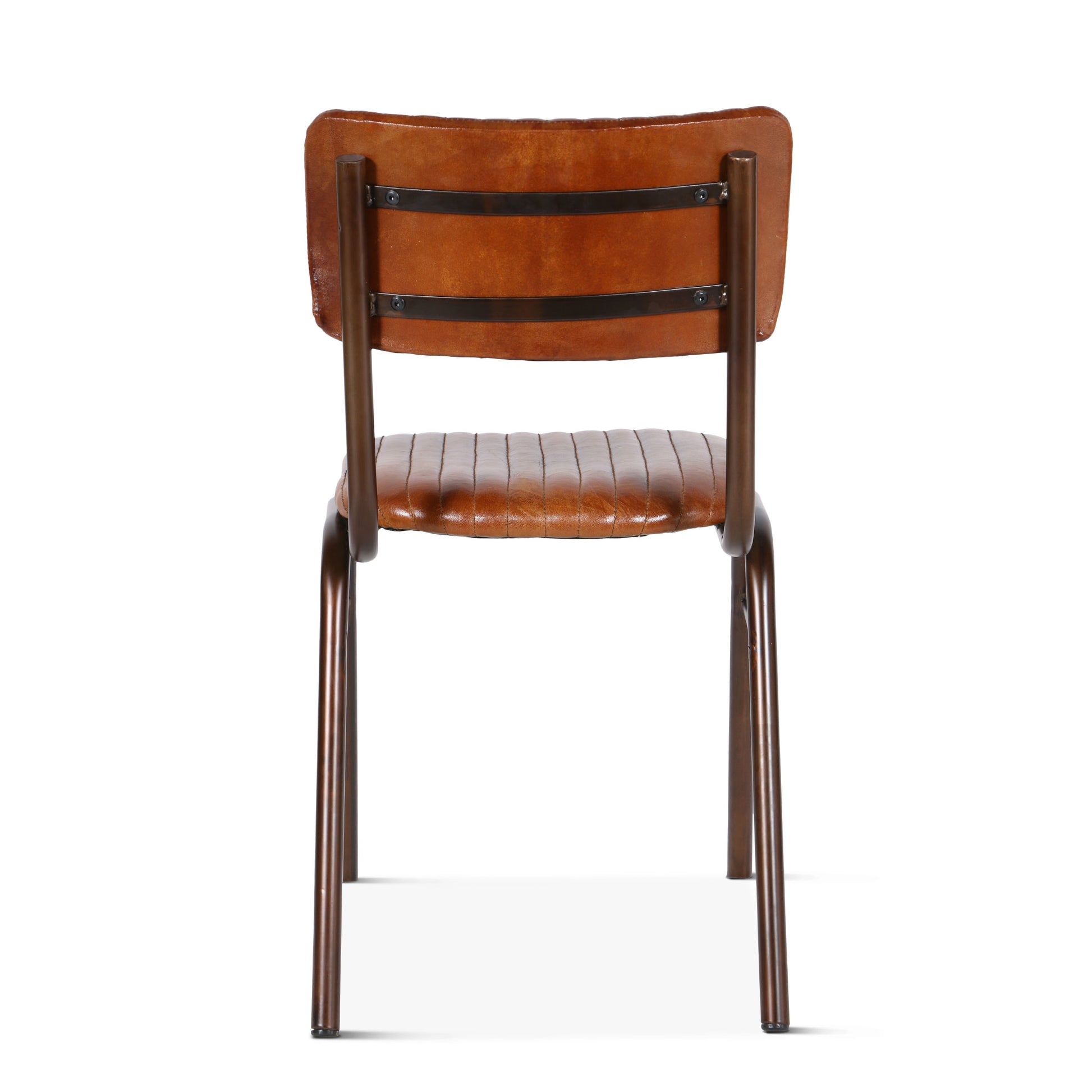 Bill 17" Brown Stitched Leather And Iron Dining Chair