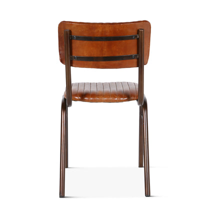 Bill 17" Brown Stitched Leather And Iron Dining Chair