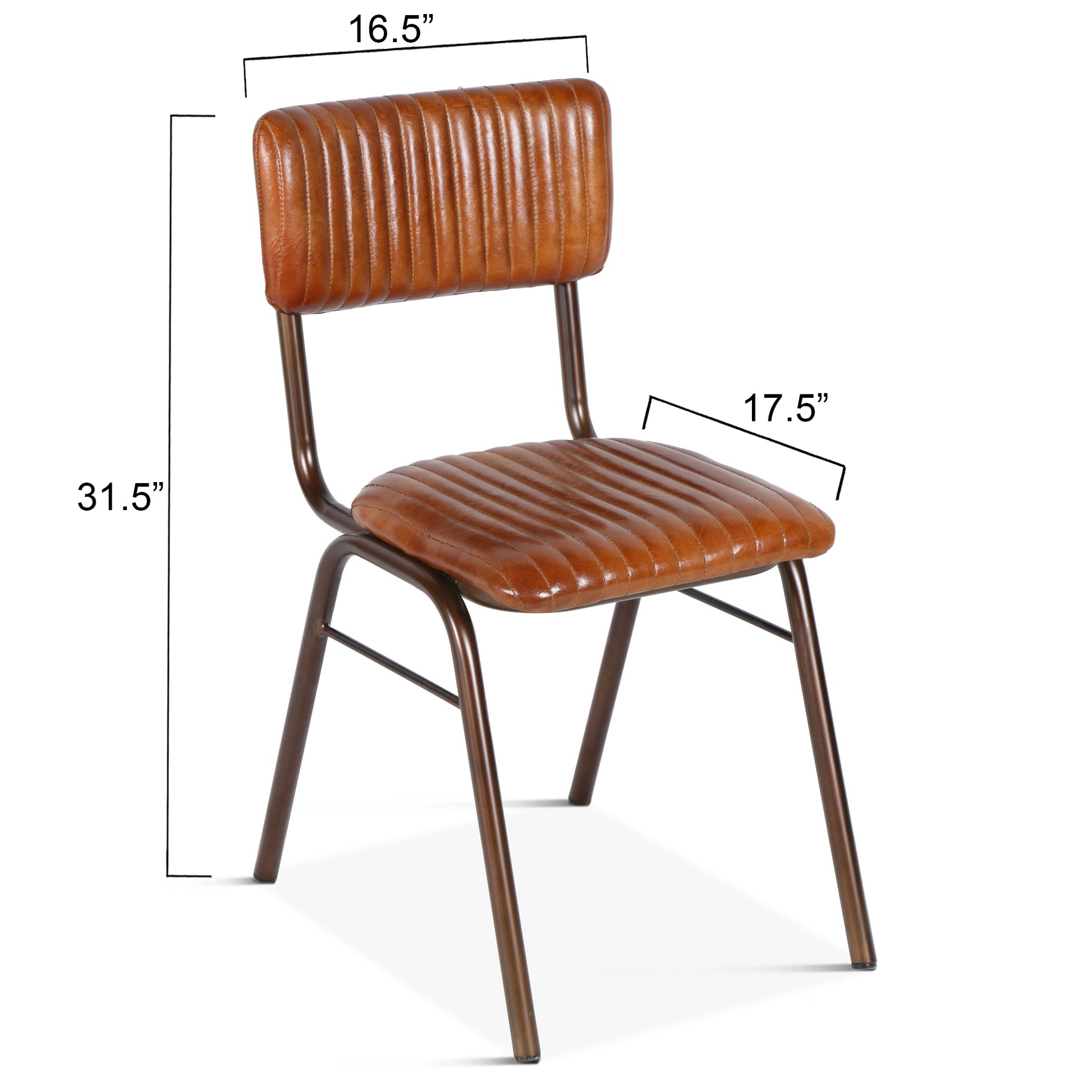 Bill 17" Brown Stitched Leather And Iron Dining Chair