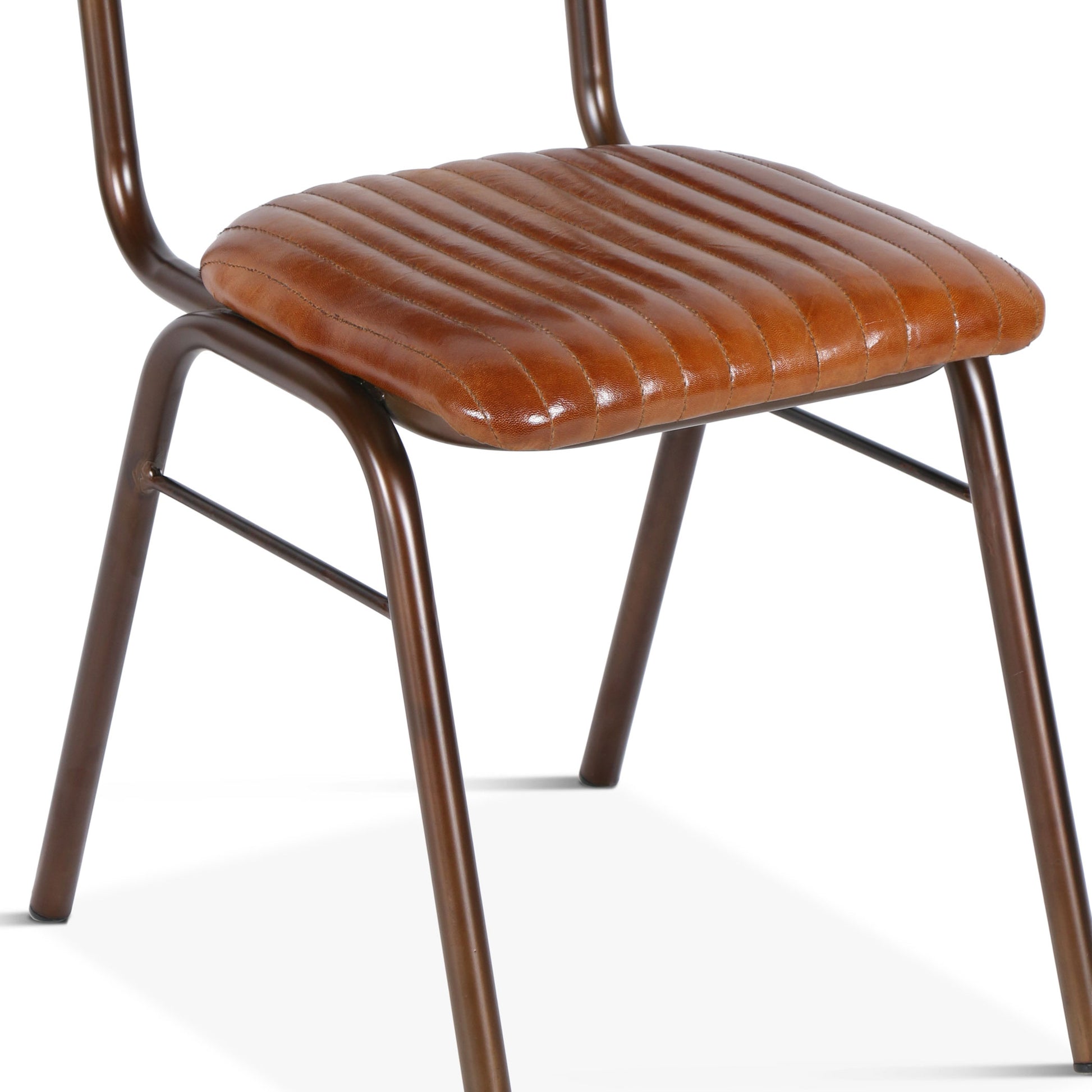 Bill 17" Brown Stitched Leather And Iron Dining Chair