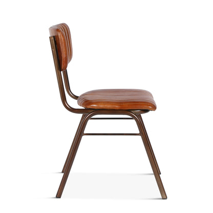 Bill 17" Brown Stitched Leather And Iron Dining Chair