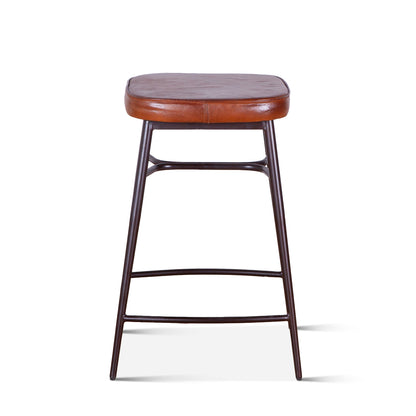 Wellington 19" Backless Brown Top-Grain Leather Counter Stool