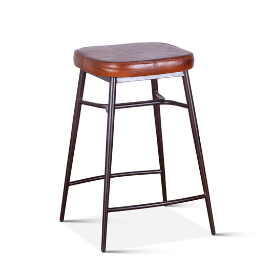 Wellington 19" Backless Brown Top-Grain Leather Counter Stool