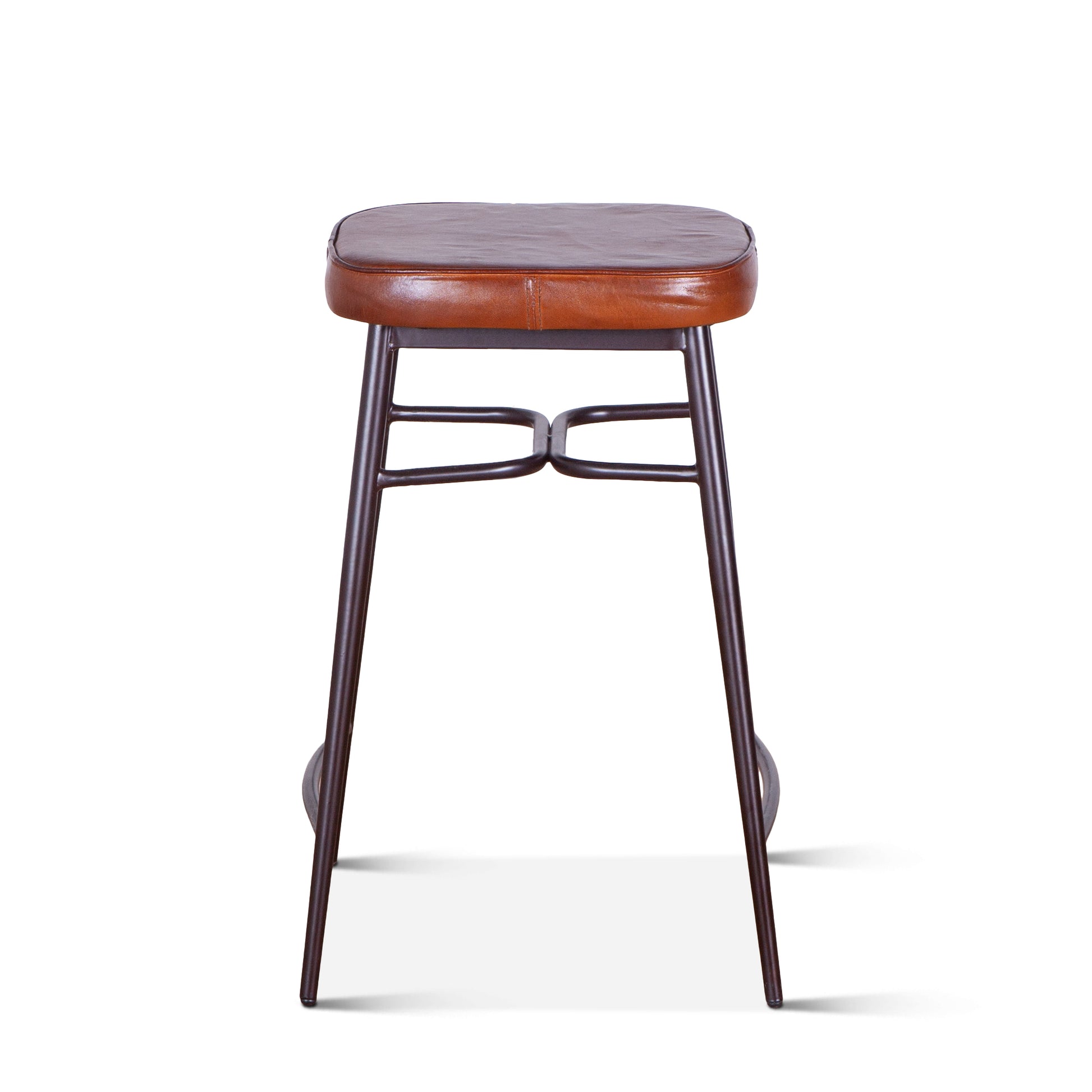 Wellington 19" Backless Brown Top-Grain Leather Counter Stool