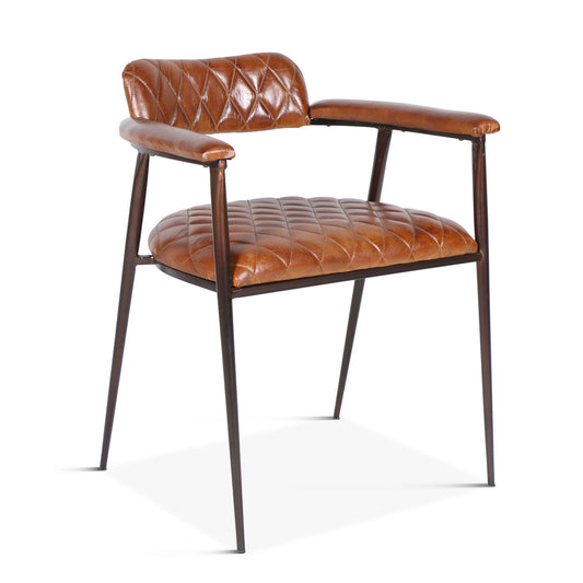 Wellington 23" Diamond Leather Iron Arm Chair