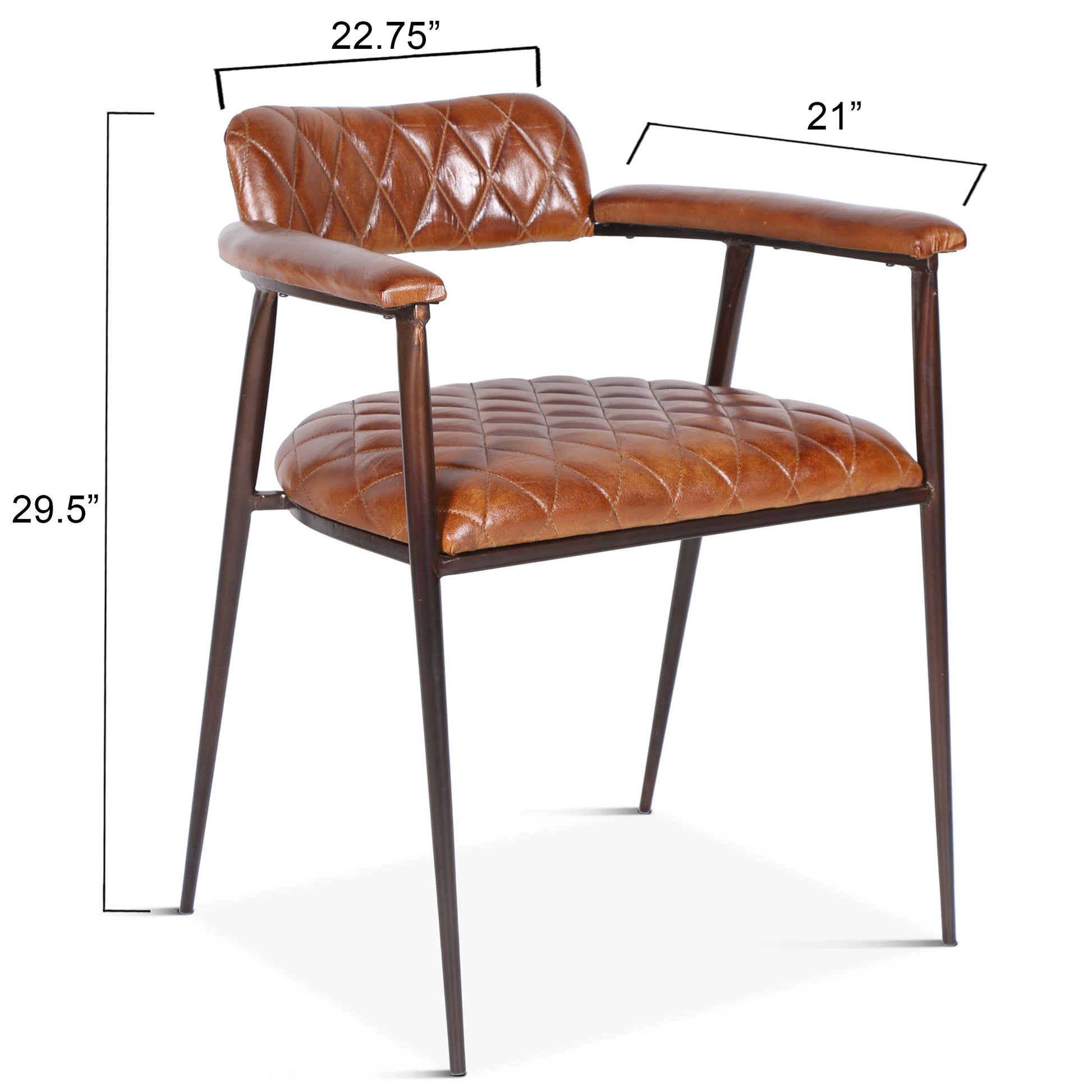 Wellington 23" Diamond Leather Iron Arm Chair