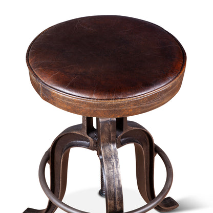 Wellington 13" Top-Grain Brown Leather Adjustable Stool