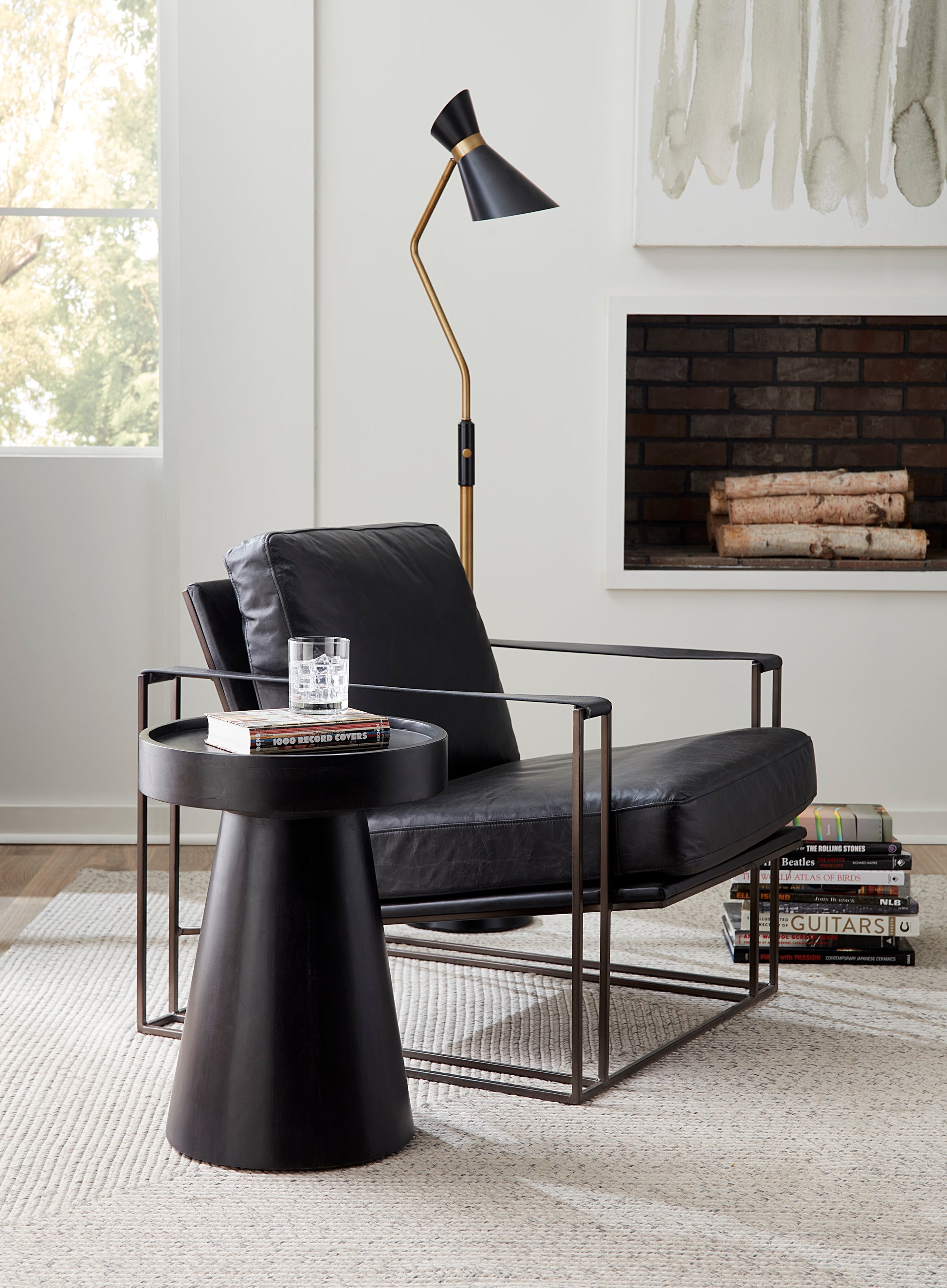 Bogart 30" Ebony Black Leather Arm Chair