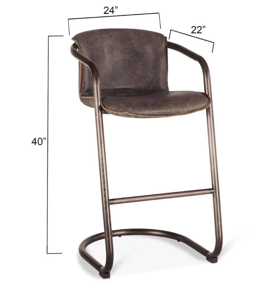 Portofino 22" Antique Ebony Top Grain Leather Bar Chair