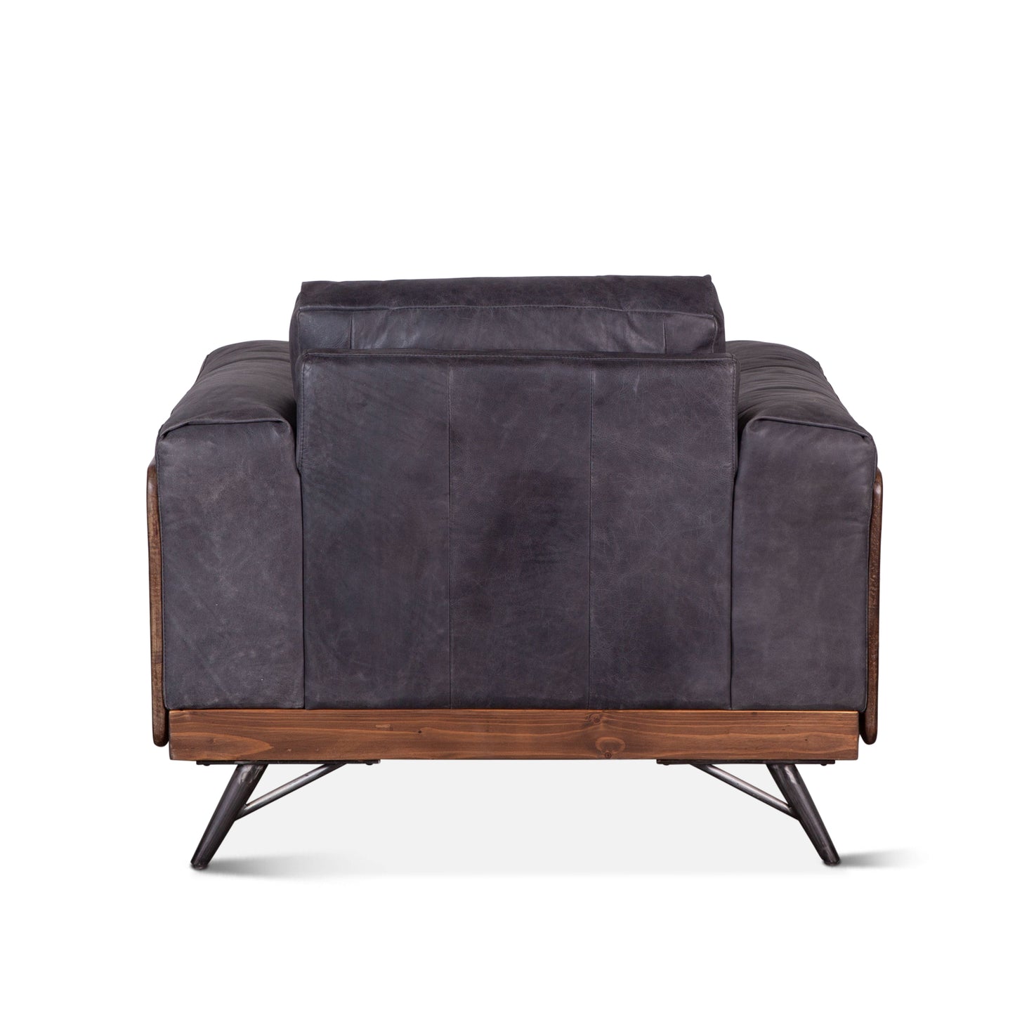 Portofino 37" Mid Century Antique Ebony Leather Arm Chair