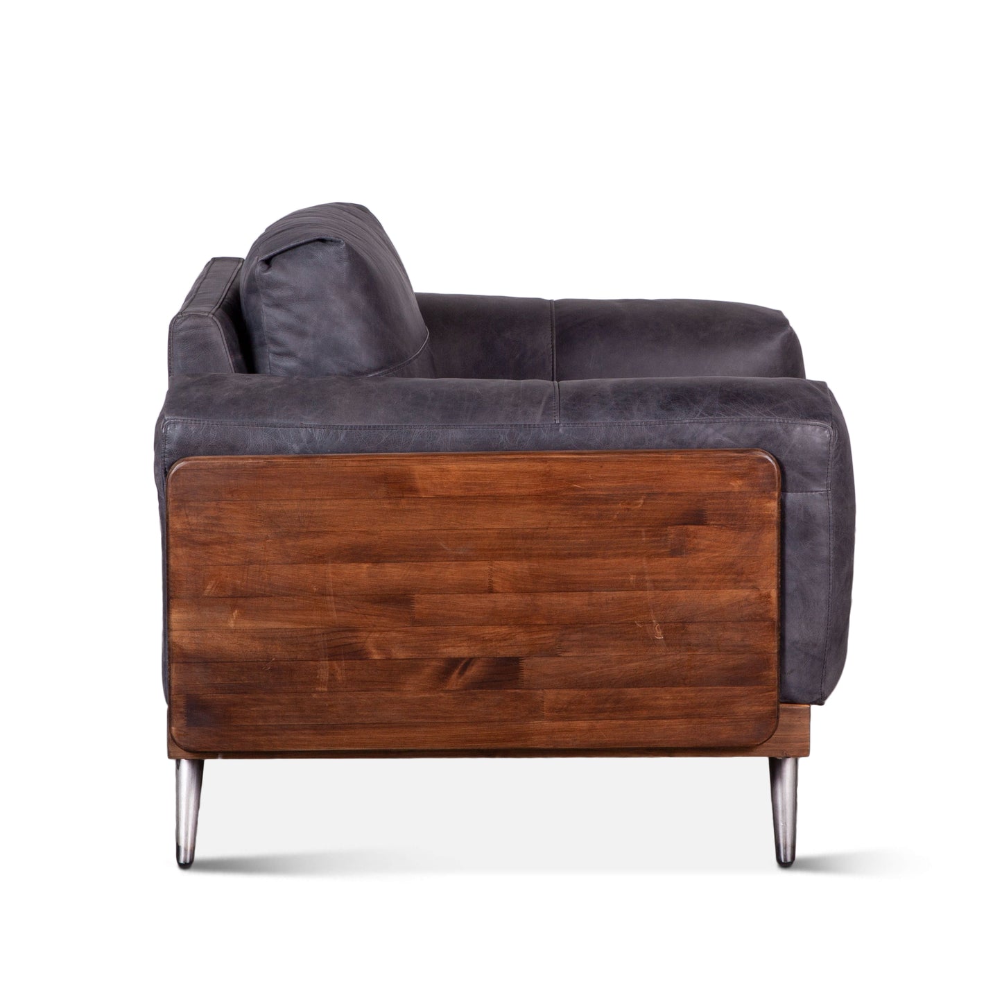 Portofino 37" Mid Century Antique Ebony Leather Arm Chair