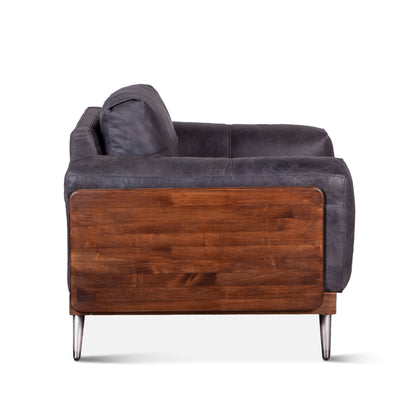 Portofino 37" Mid Century Antique Ebony Leather Arm Chair