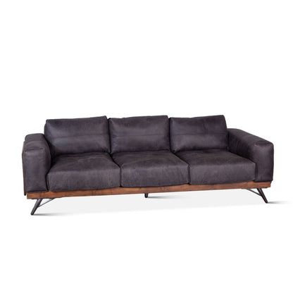 Portofino 95" Antique Ebony Leather Mid Century Sofa