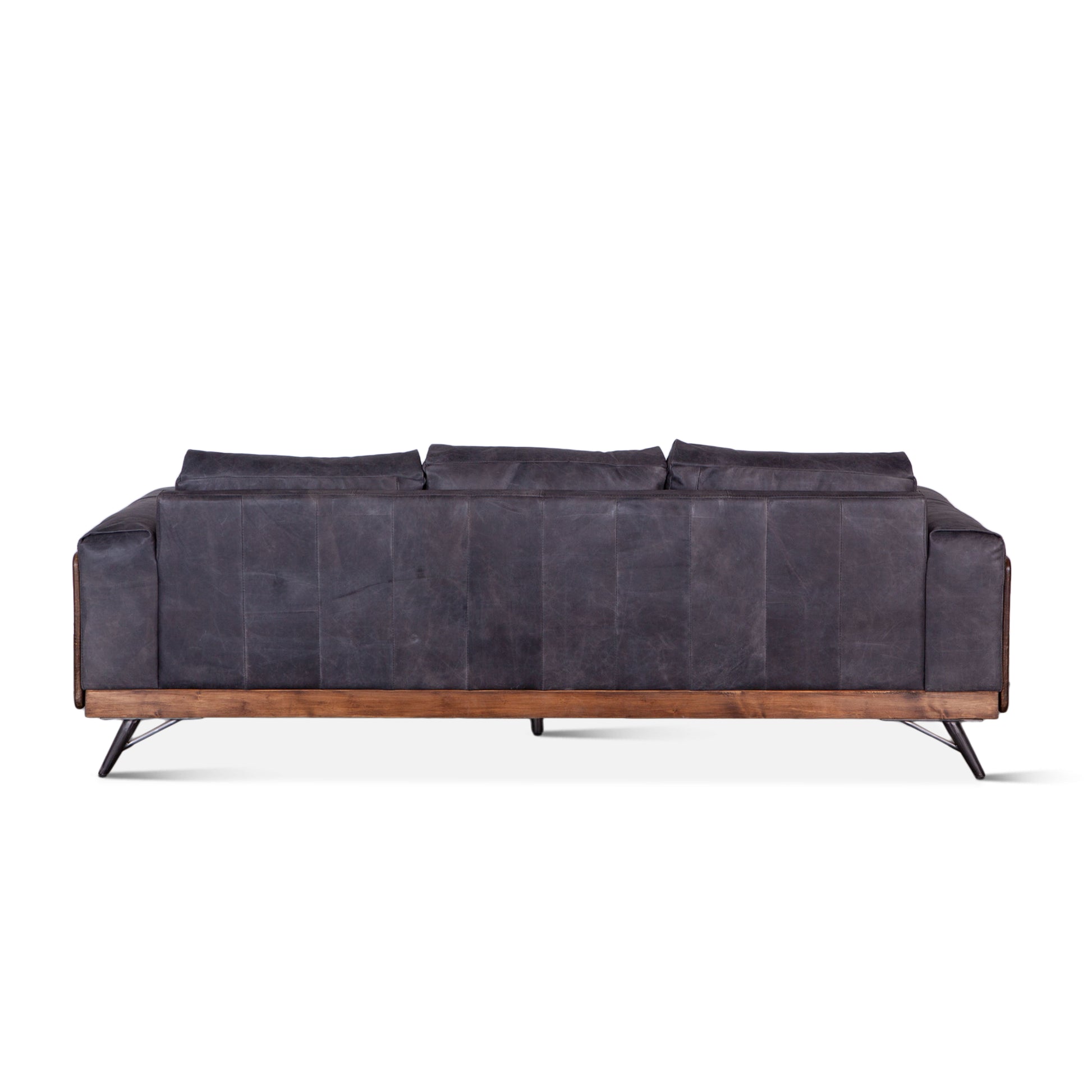 Portofino 95" Antique Ebony Leather Mid Century Sofa
