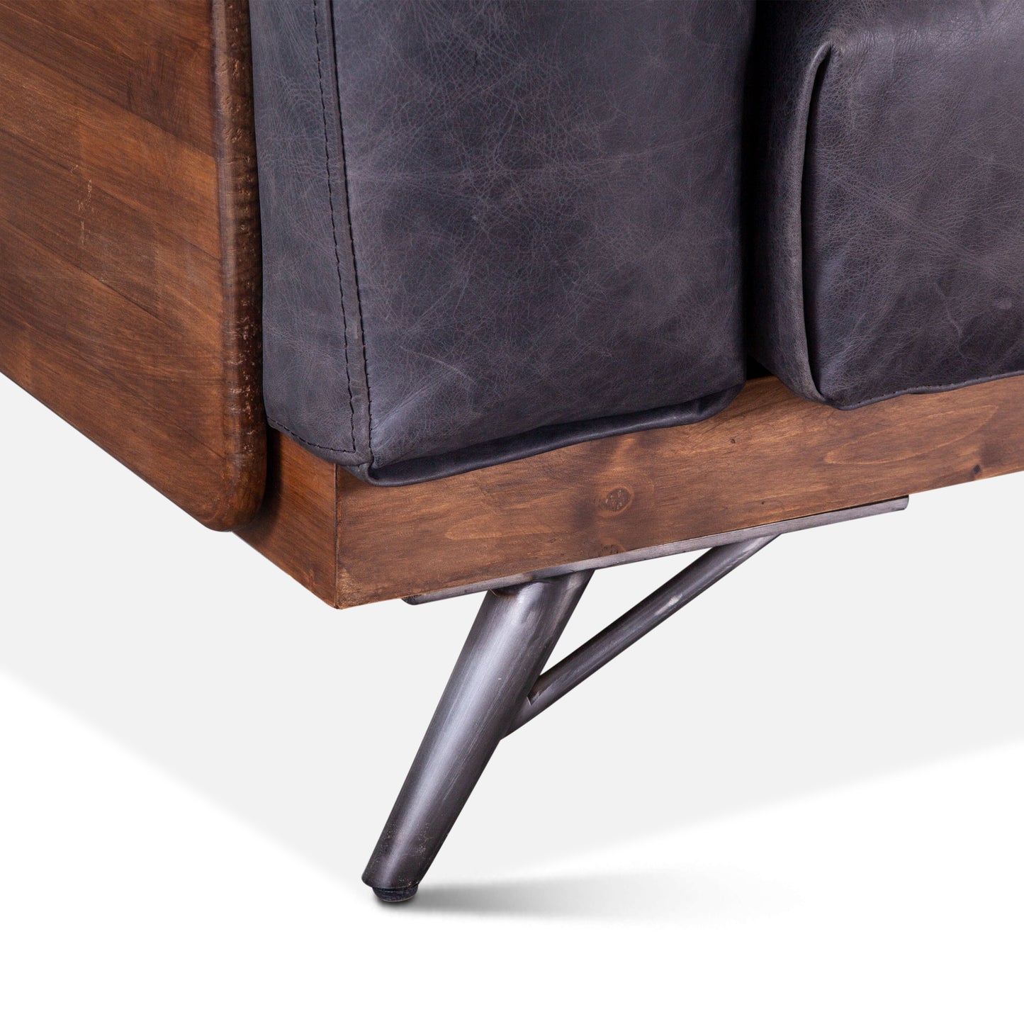 Portofino 95" Antique Ebony Leather Mid Century Sofa
