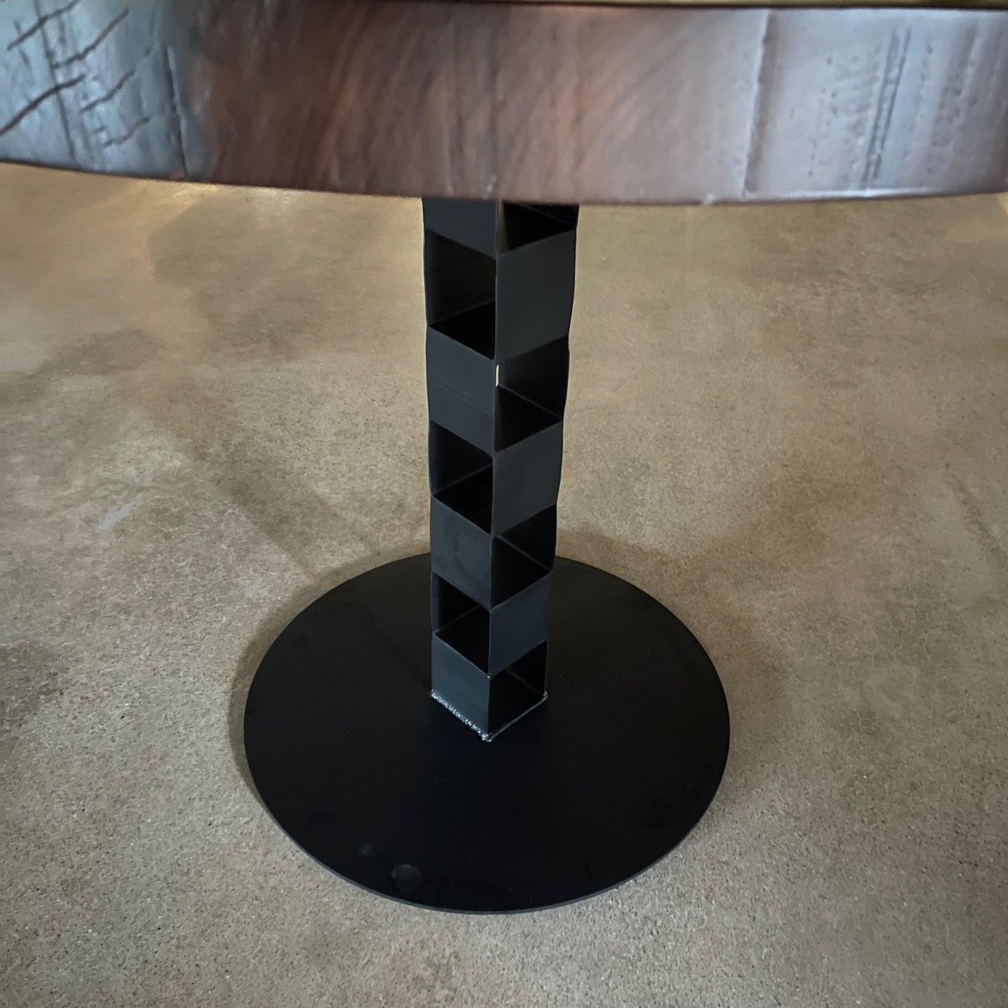 Round Black Walnut Dining Table Chain Link Base