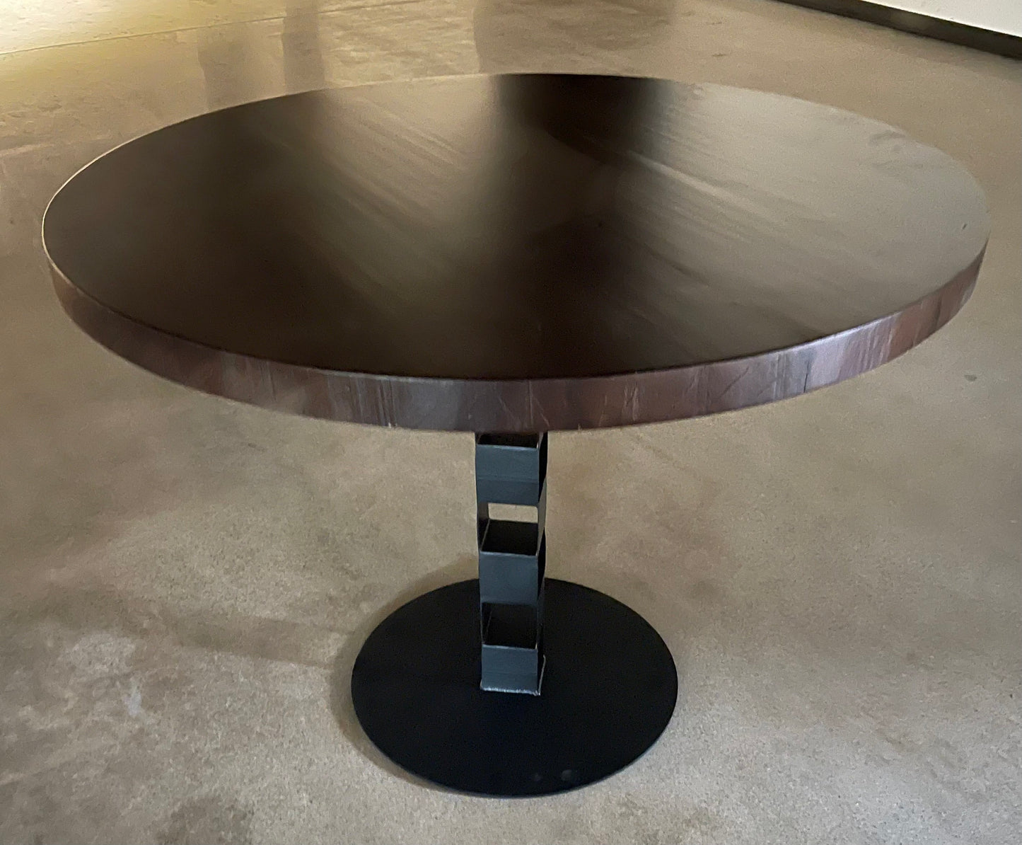 Round Black Walnut Dining Table Chain Link Base