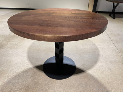 Round Black Walnut Dining Table Chain Link Base