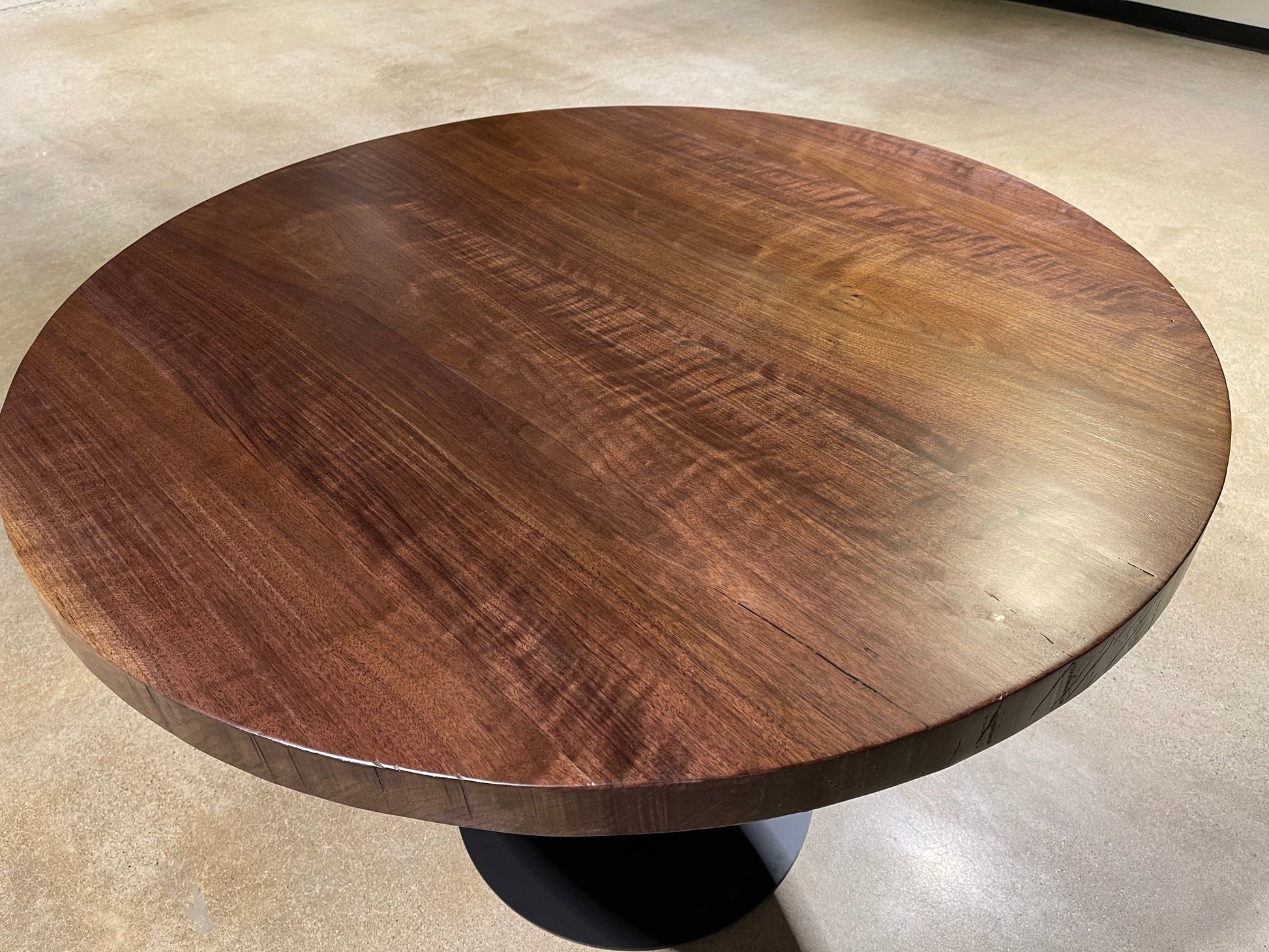 Round Black Walnut Dining Table Chain Link Base