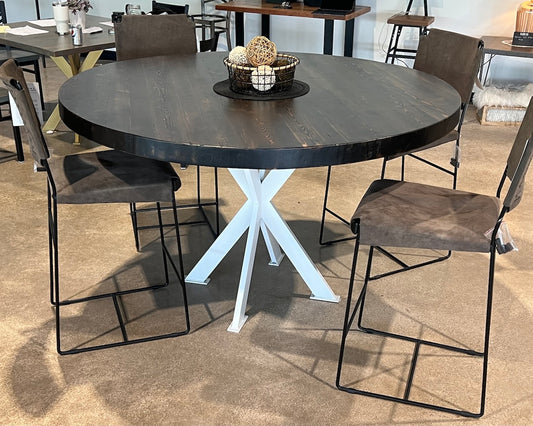 Reclaimed Round Table with X Base